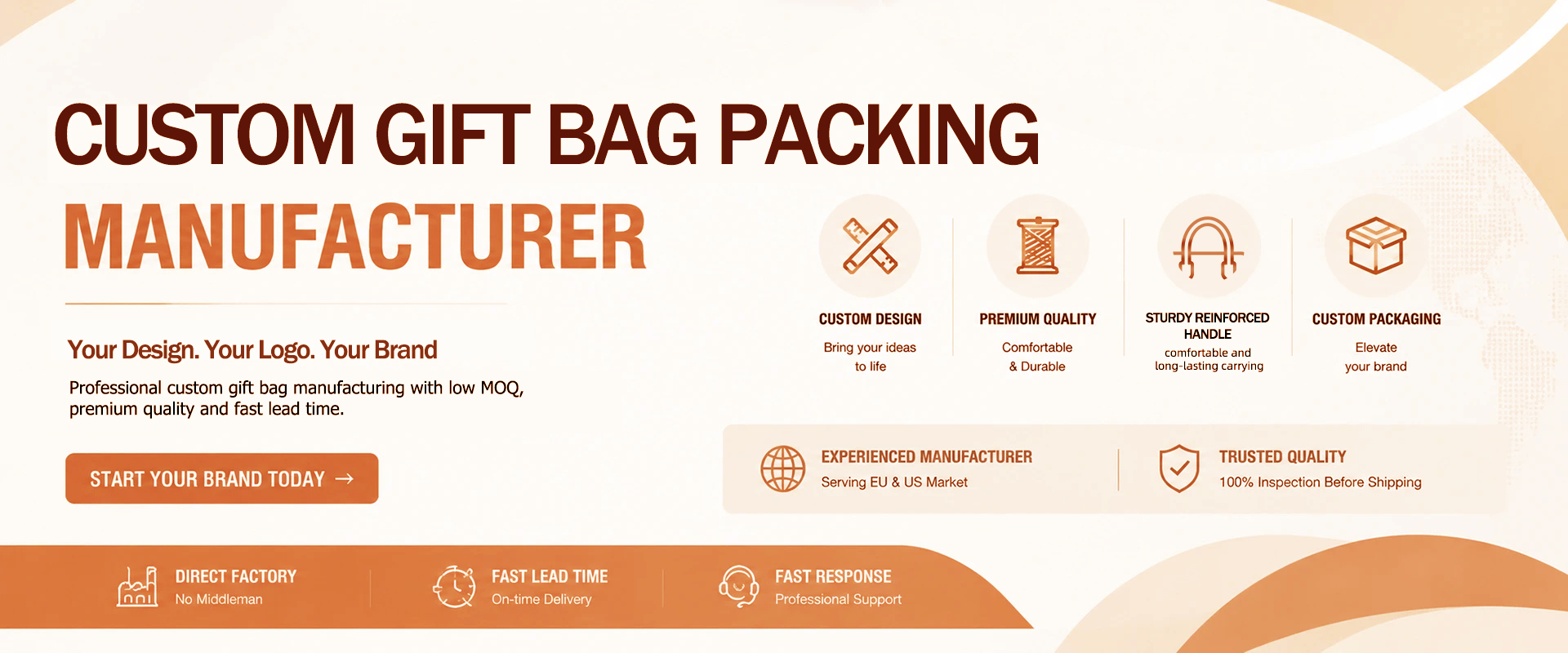 Your design. Your logo. Your brand. Custom fabric gift bags and branded packaging.